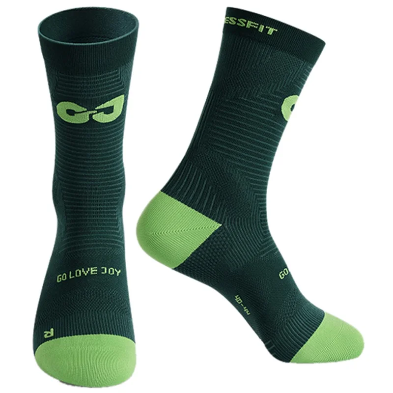 GOLOVEJOY Compressfit Elastische Radfahrersocken, atmungsaktiv, hoher Schaft, Outdoor-Sportssocken - Grün / 40-44