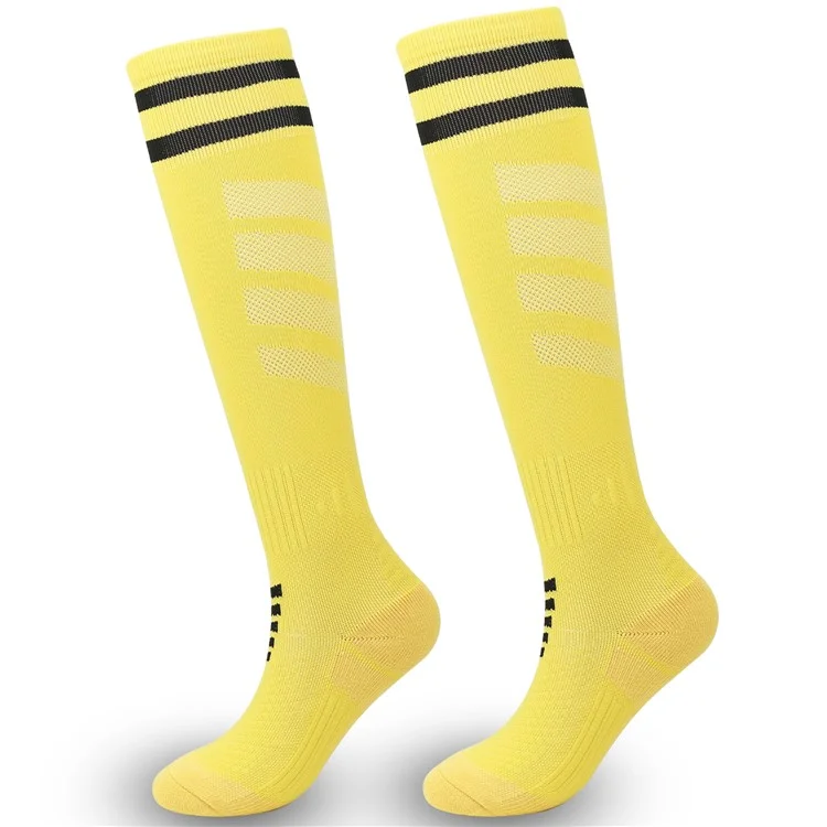 A5139 1 Pair Soccer Socks Striped Design Football High Tube Sports Socks, Size: M - Yellow / Black