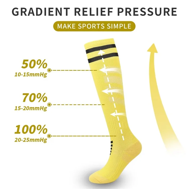 A5139 1 Pair Soccer Socks Striped Design Football High Tube Sports Socks, Size: M - Yellow / Black