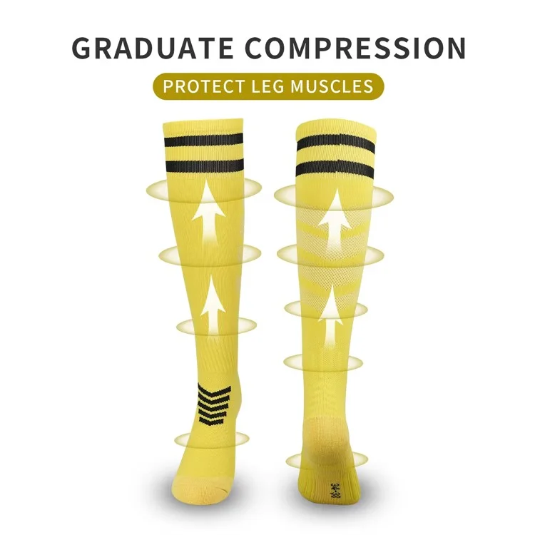 A5139 1 Pair Soccer Socks Striped Design Football High Tube Sports Socks, Size: M - Yellow / Black