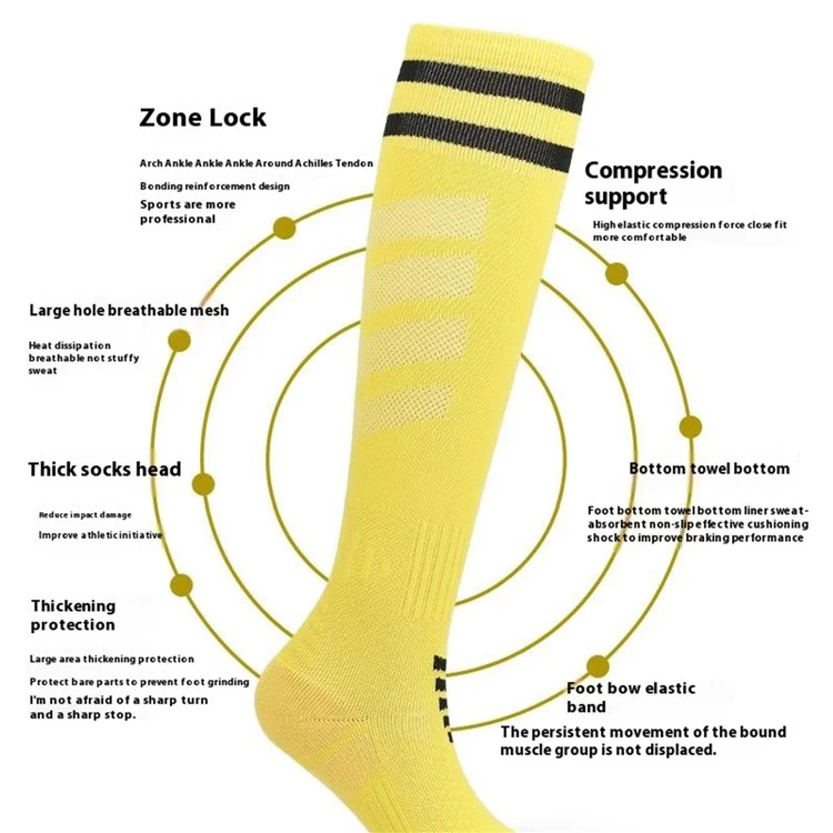 A5139 1 Pair Soccer Socks Striped Design Football High Tube Sports Socks, Size: M - Yellow / Black