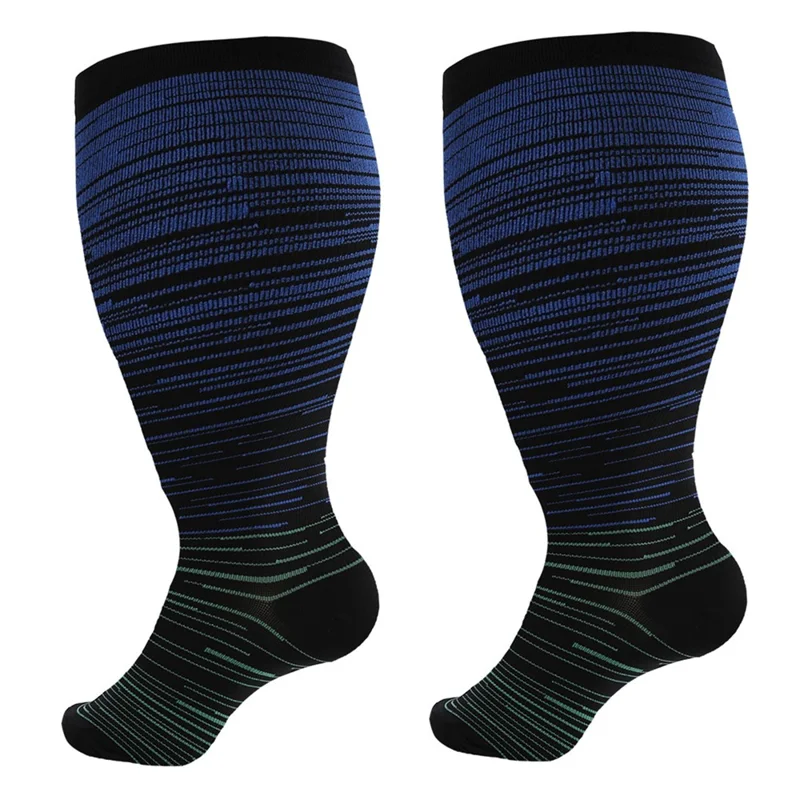 A5141 1 Pair Plus Size Fitness Socks Running Extra Width Socks for Men and Women (4XL) - Gradient Blue
