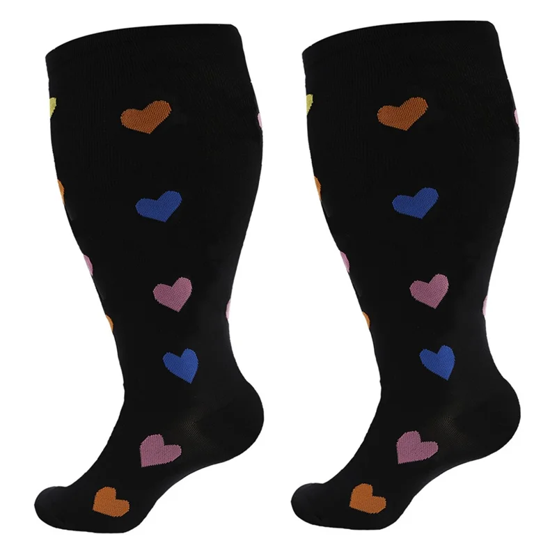 A5141 1 Pair Plus Size Fitness Socks Running Extra Width Socks for Men and Women - Colorful Heart / 2XL