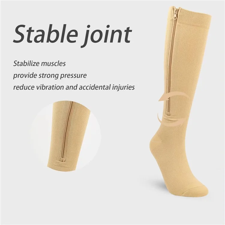 A5115 1 Pair Sports Zipper Compression Socks Calf High Tube Compression Stockings - Skin Color / S / M