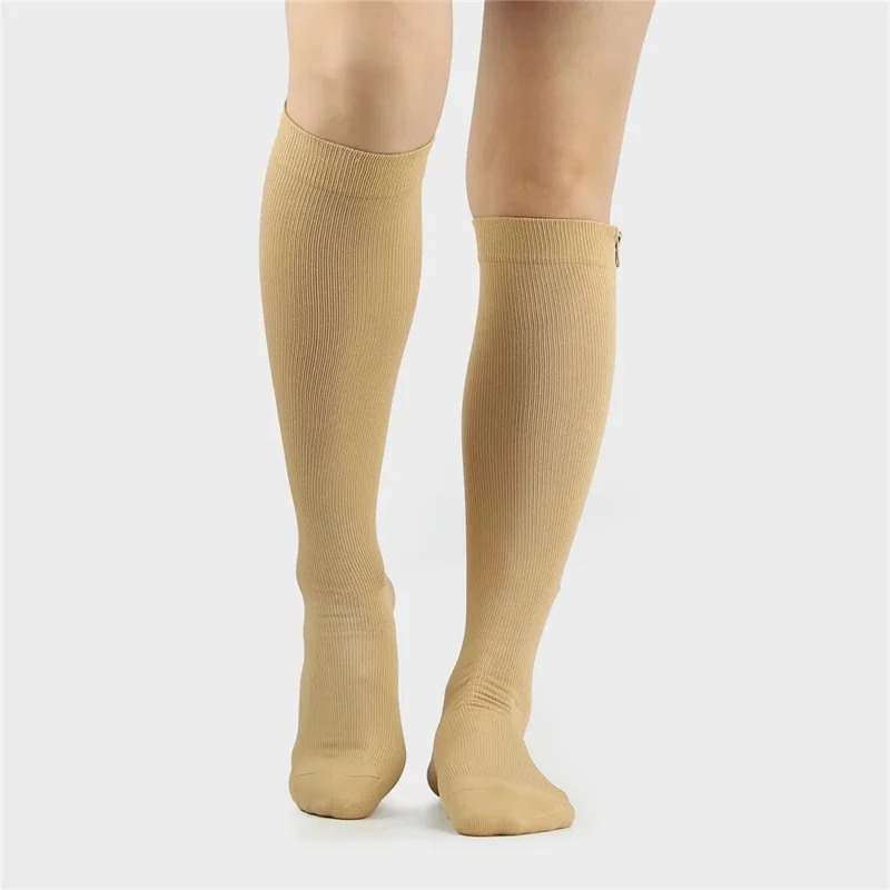 A5115 1 Pair Sports Zipper Compression Socks Calf High Tube Compression Stockings - Skin Color / S / M