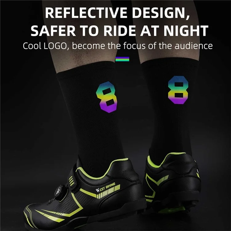 WEST BIKING Radsocken 1 Paar Numerisch Reflektierende Atmungsaktive Lange Socken zum Radfahren, Größe 39-46 - Schwarz / 0