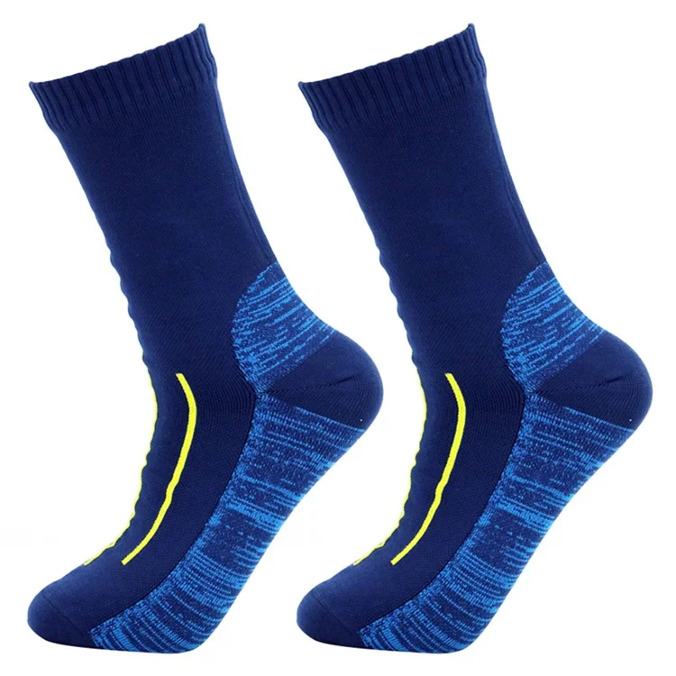 1 Pares de Meias Respiráveis e Impermeáveis, Tubo Médio Unissex, para Caminhada, Pesca e Vadeação, Tamanho: L (43-46) - Azul Marinho+Listras Amarelas