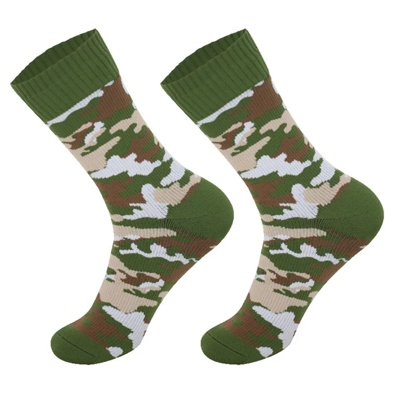 1 Pairs Breathable Waterproof Socks Medium Tube Unisex Hiking Fishing Wading Socks, Size: L (43-46) - Camo+Brown
