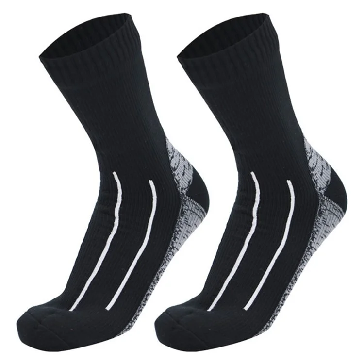 1 Pairs Waterproof Socks Unisex Cushioned Outdoor Sports Hiking Medium Tube Socks, Size: S (37-39) - Black+White Stripe