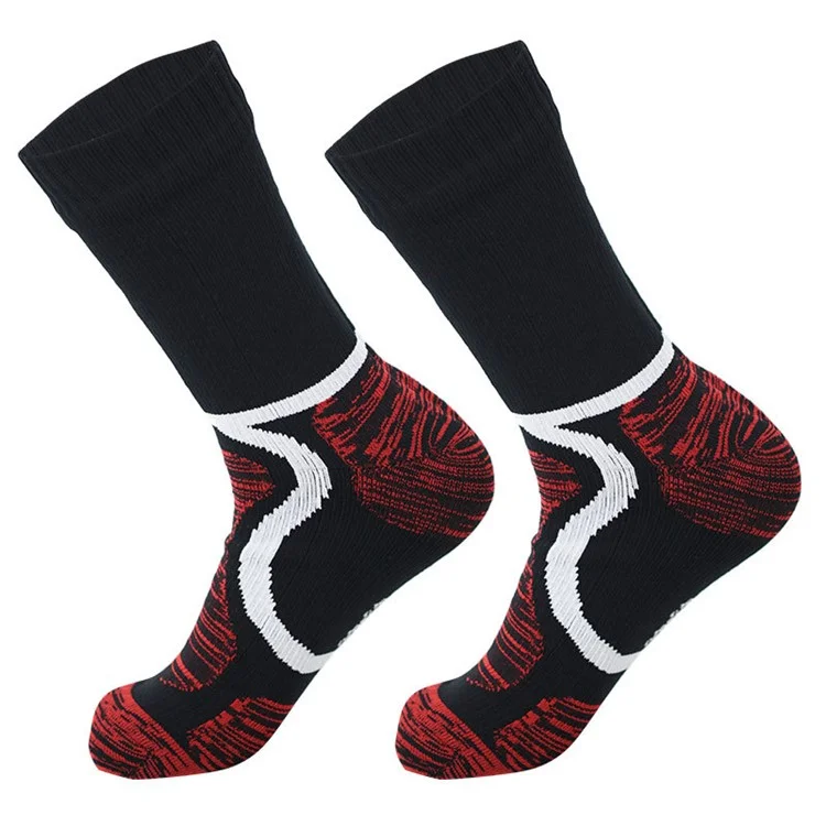 1 Pairs Waterproof Socks Unisex Cushioned Outdoor Sports Hiking Medium Tube Socks, Size: S (37-39) - Black Red+White Stripe