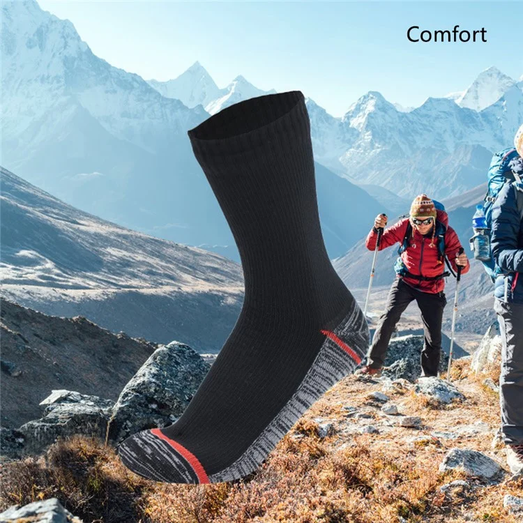 1 Pairs Waterproof Socks Unisex Cushioned Outdoor Sports Hiking Medium Tube Socks, Size: S (37-39) - Black Red+White Stripe