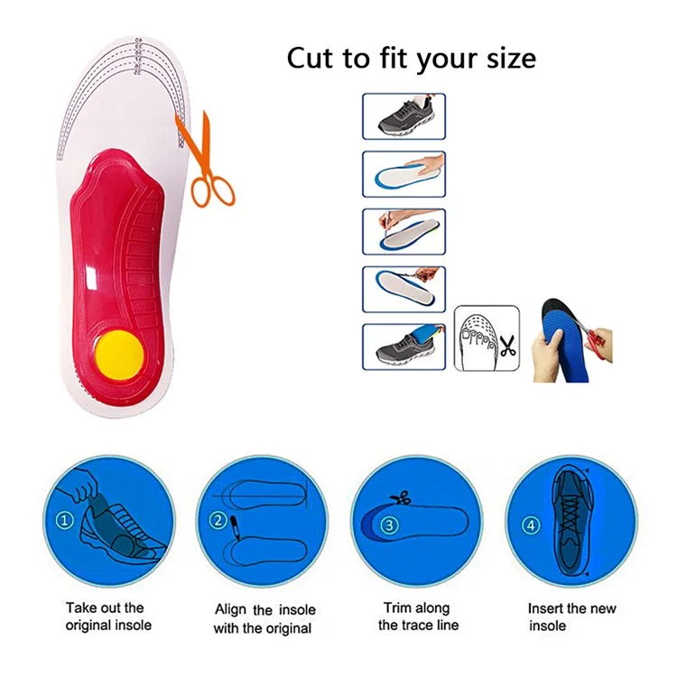 1 Pair Orthotic Insole Arch Support Damping Cushion Padding Flatfoot Orthopedic Insoles, Red - S / 35-40