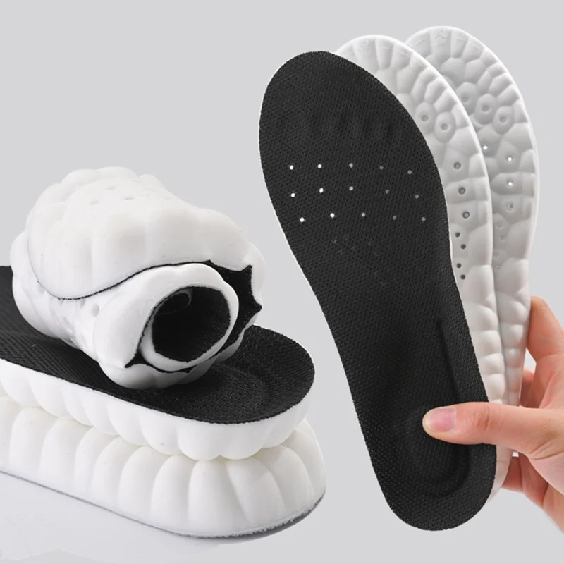 4D Latex High Elasticity Insoles Soft Shoe Pads Arch Support Insoles Shock Absorption Foot Cushion - Black / 37-38