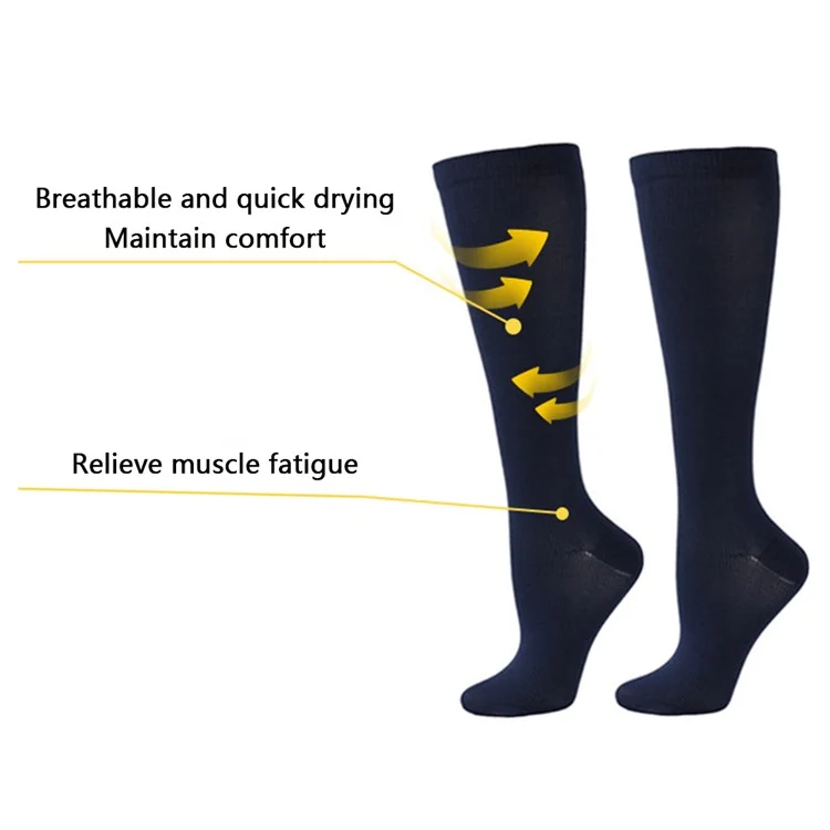 1 Paar lange Kompressionsstrümpfe Outdoor-Laufen Fußball Radfahren einfarbig Socken - Schwarz / S / M