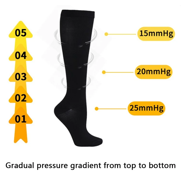 1 Paar lange Kompressionsstrümpfe Outdoor-Laufen Fußball Radfahren einfarbig Socken - Schwarz / S / M