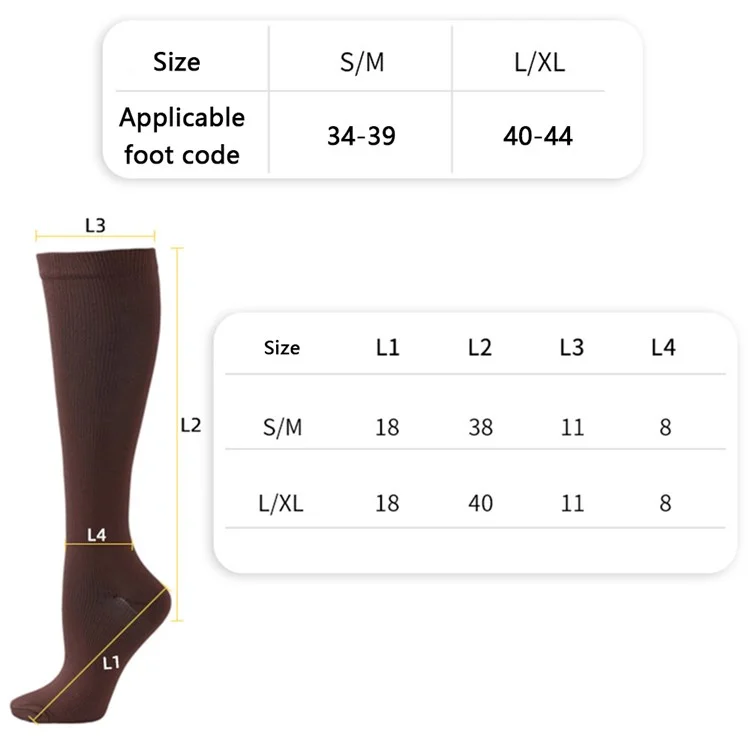 1 Paar lange Kompressionsstrümpfe Outdoor-Laufen Fußball Radfahren einfarbig Socken - Schwarz / S / M