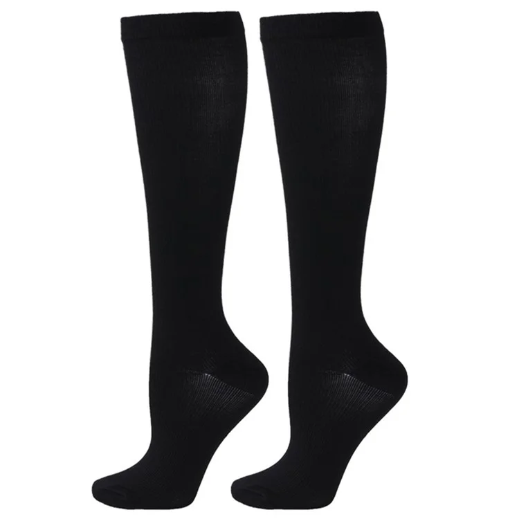 1 Pair Long Tube Compression Stockings Outdoor Running Football Cycling Solid Color Socks - Black / L / XL