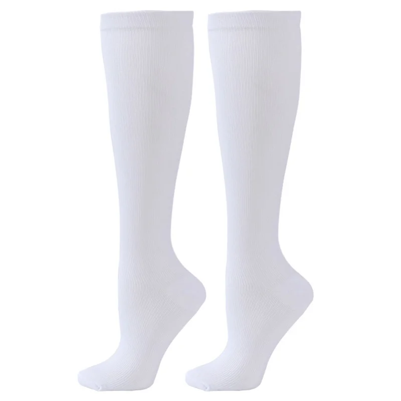1 Pair Long Tube Compression Stockings Outdoor Running Football Cycling Solid Color Socks - White / S / M