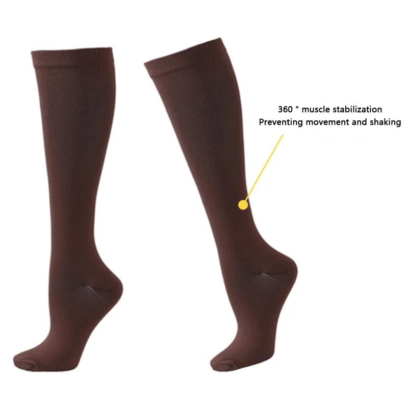 1 Pair Long Tube Compression Stockings Outdoor Running Football Cycling Solid Color Socks - White / S / M