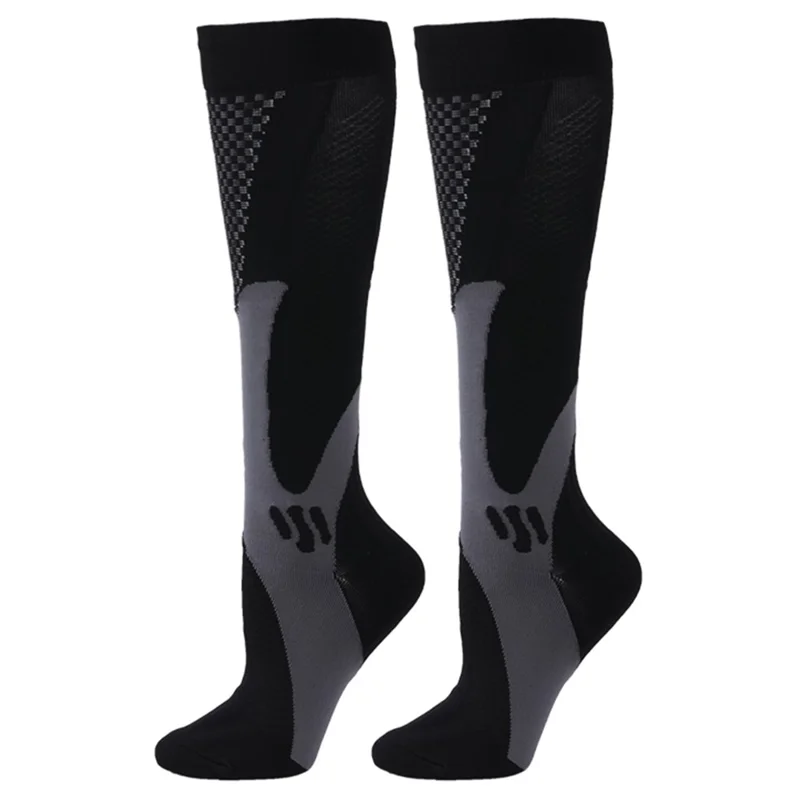 1 Pair Men Women Compression Socks Running Cycling Elastic Sports Socks Pain Relief Knee-High Socks - Black / S / M