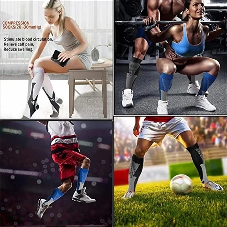1 Pair Knee-High Socks Men Women Elastic Compression Socks for Running Cycling Sports - Pink / XXL