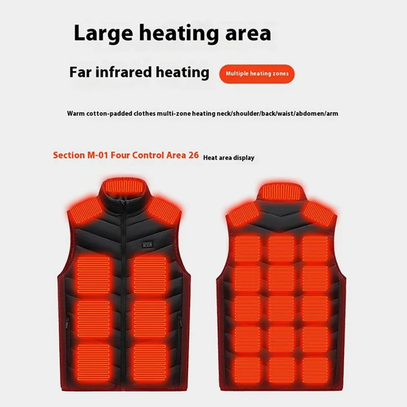 M01 Winter 26 Zone Riscaldanti Giacca Invernale Outdoor 3 Marce Zip Elettrica Riscaldata Gilet (Senza Power Bank) - Nero / XL