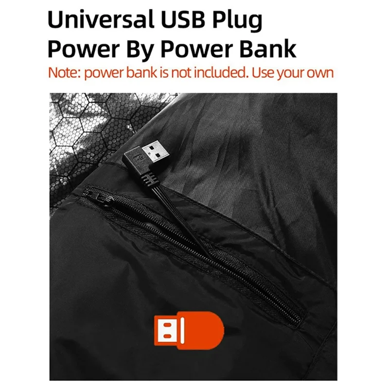 M01 Winter 26 Zone Riscaldanti Giacca Invernale Outdoor 3 Marce Zip Elettrica Riscaldata Gilet (Senza Power Bank) - Nero / XL