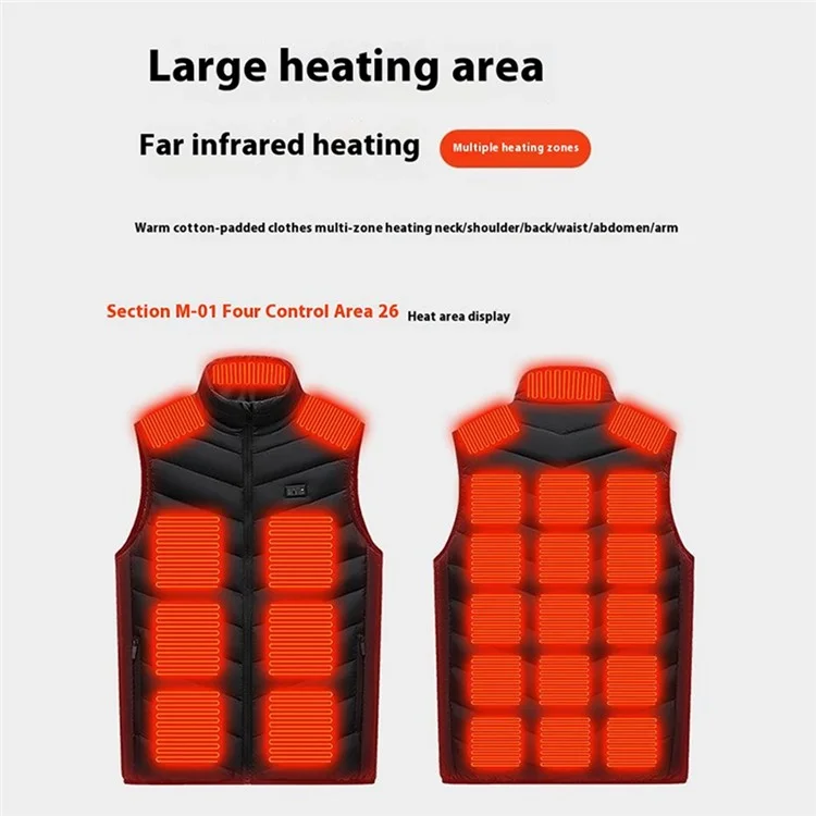 M01 Winter 26 Heating Zones Warm Jacket Outdoor 3-Gear Electric Heated Zipper Vest (Without Power Bank) - Blue / 7XL