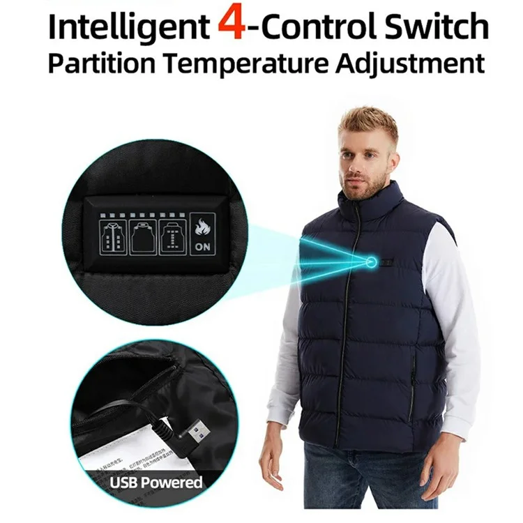 M01 Winter 26 Heating Zones Warm Jacket Outdoor 3-Gear Electric Heated Zipper Vest (Without Power Bank) - Blue / 7XL