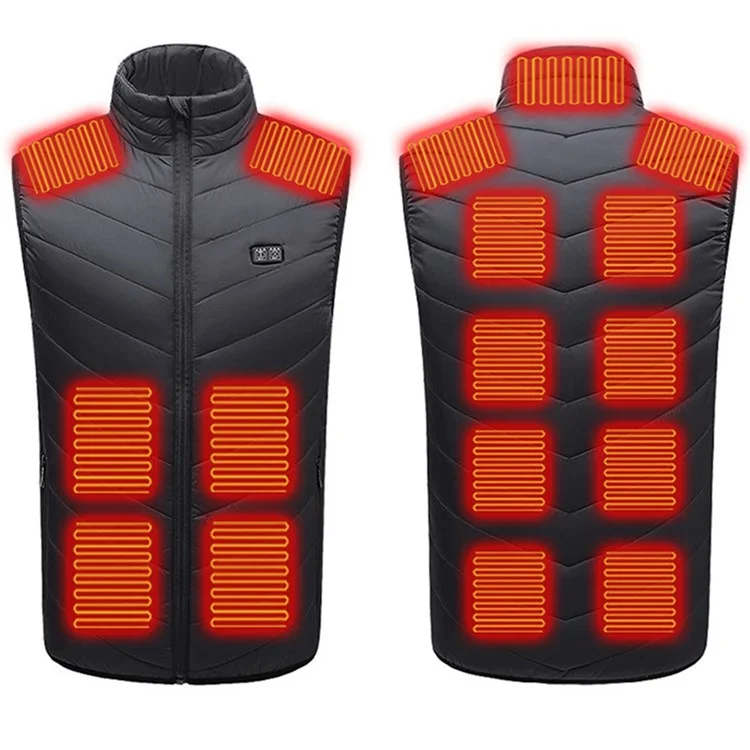 17 Zona de Chaqueta Térmica Eléctrica de Invierno Hombres de Collar de Invierno Chaleco Para Deportes al Aire Libre, Modo Doble (sin Banco de Energía) - Negro / S