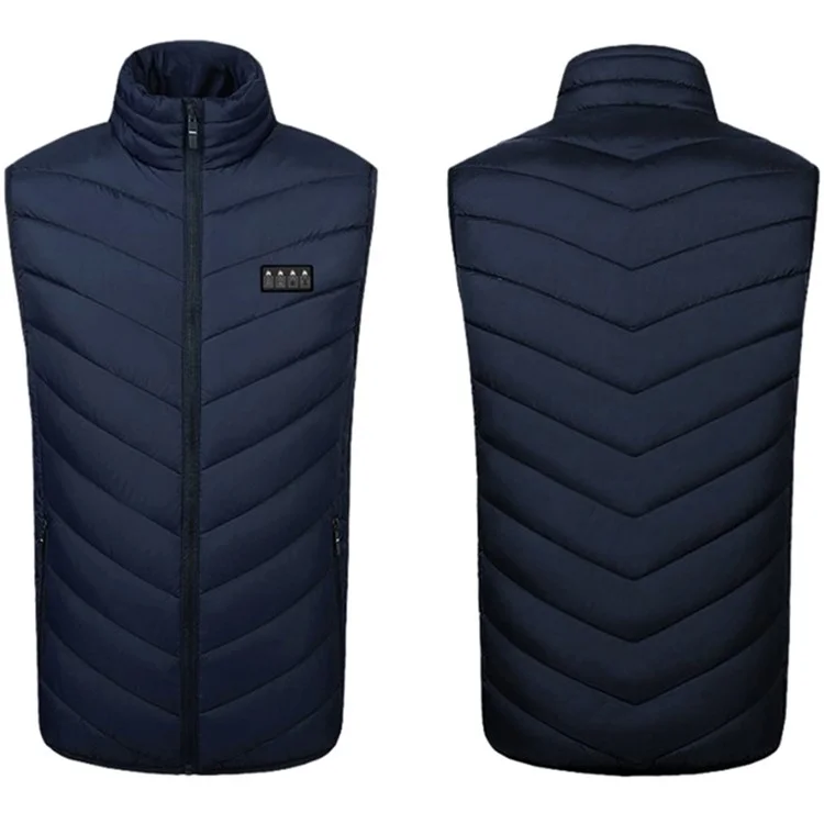 17 Zone Electric Thermal Jacket Winter Stand Collar Men Heated Vest for Outdoor Sports, Double Mode (Without Power Bank) - Blue / S