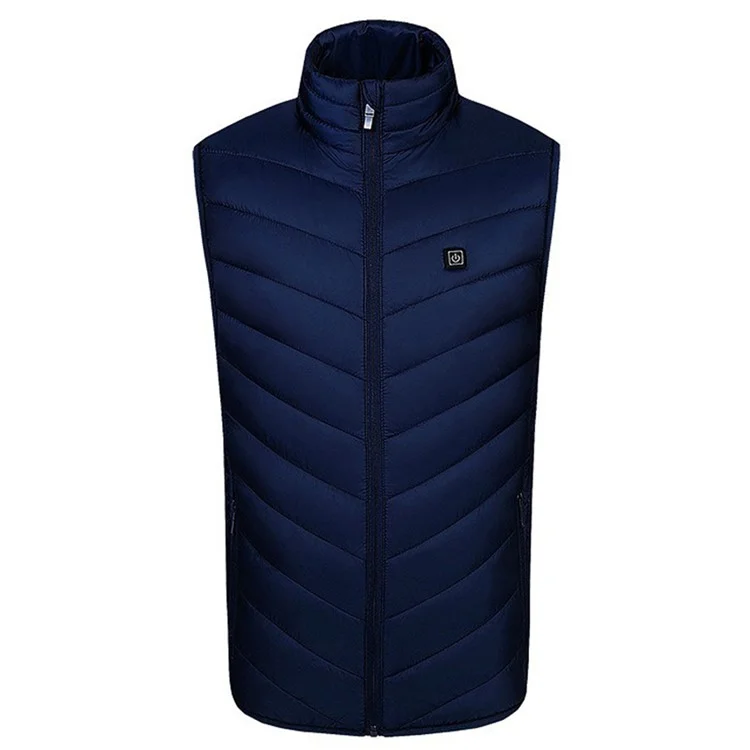 17 Zone Electric Thermal Jacket Winter Stand Collar Men Heated Vest for Outdoor Sports, Double Mode (Without Power Bank) - Blue / S