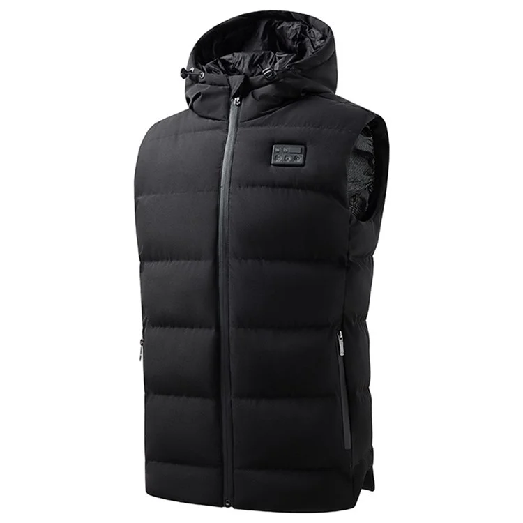 Winter 6 Heating Zones Warm Hooded Jacket 3-Gear Electric Heated Zipper Vest (Without Power Bank) - Black 2XL