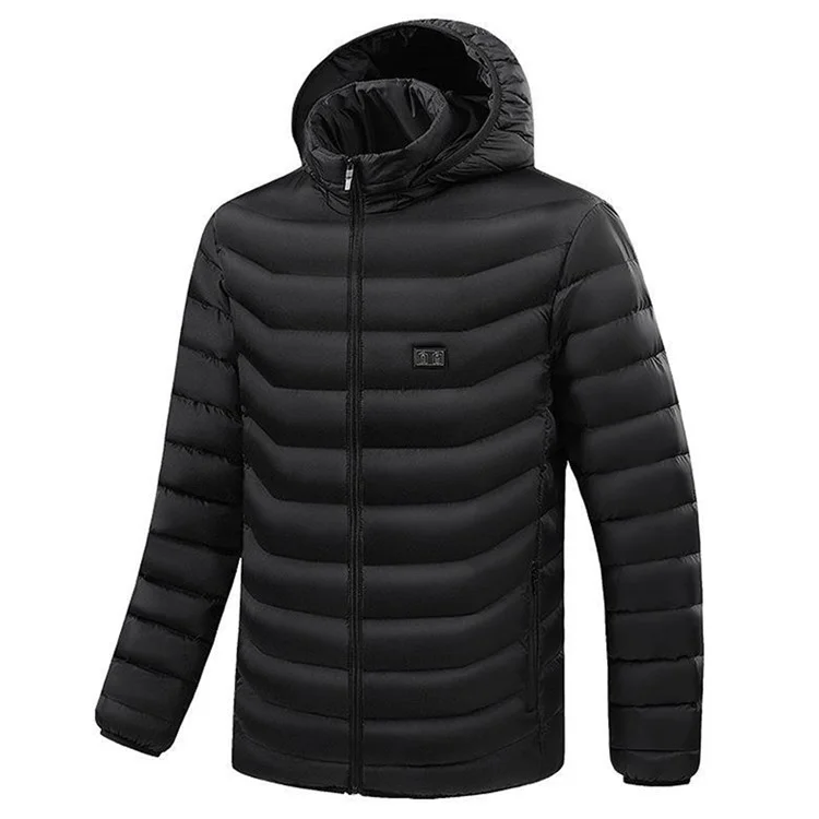 AL681006154866 Men Winter Heating Hooded Jacket Dual Mode 15 Heating Zones Electric Heated Zipper Coat (Without Power Bank) - Black / M