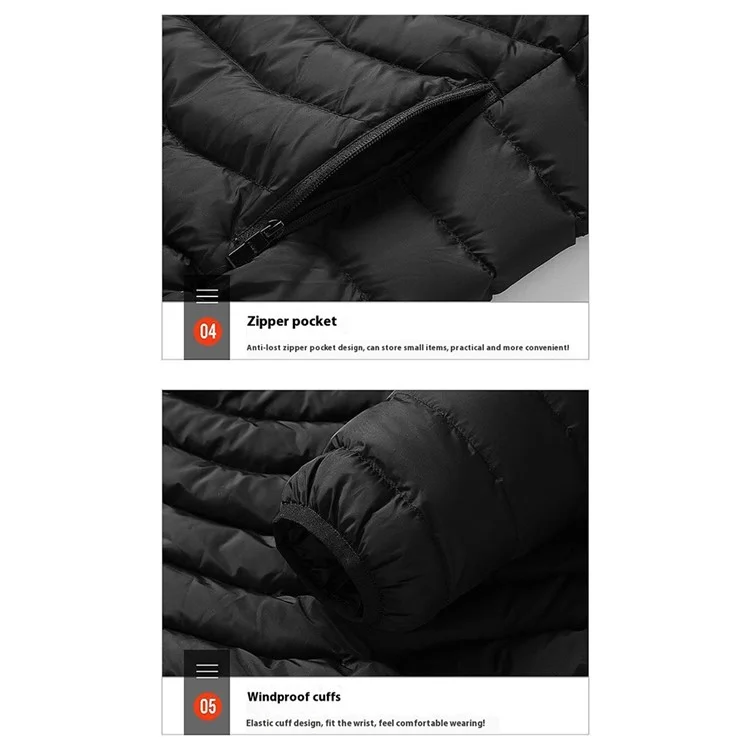 AL681006154866 Men Winter Heating Hooded Jacket Dual Mode 15 Heating Zones Electric Heated Zipper Coat (Without Power Bank) - Black / M