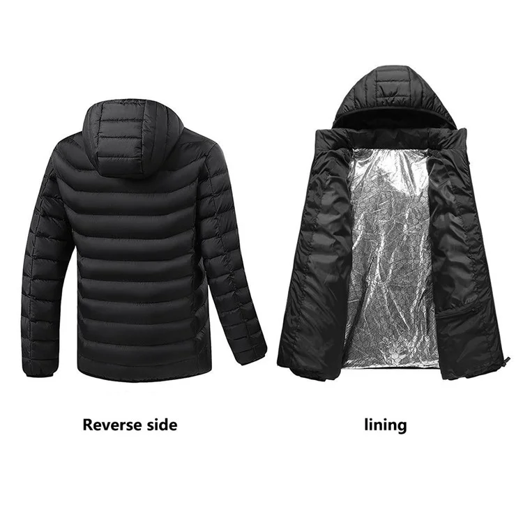 AL681006154866 Men Winter Heating Hooded Jacket Dual Mode 15 Heating Zones Electric Heated Zipper Coat (Without Power Bank) - Black / M