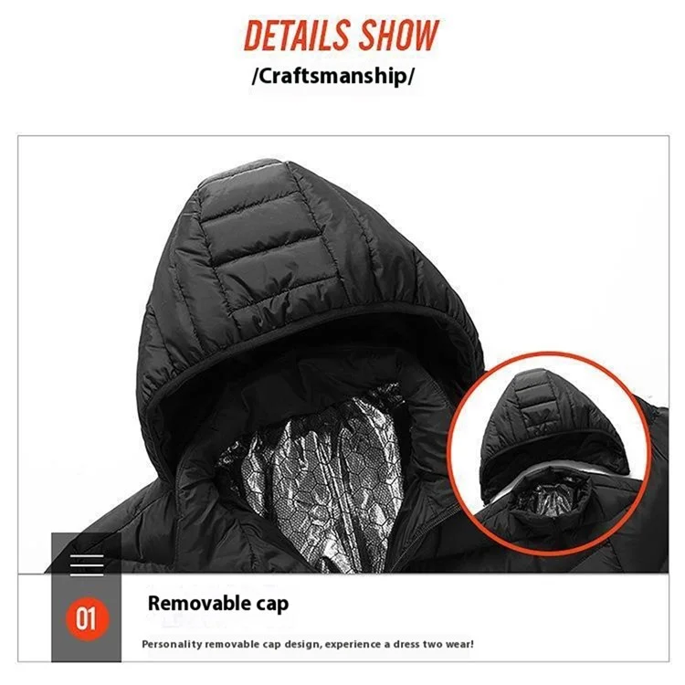 AL681006154866 Men Winter Heating Hooded Jacket Dual Mode 15 Heating Zones Electric Heated Zipper Coat (Without Power Bank) - Black / M