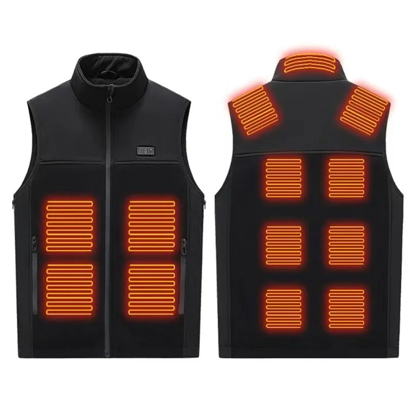 El-opvarmet vinter-terrytrøje til mænd og kvinder med 3 trins opvarmning, varm jakke (uden strømforsyning), 3 knapper / 13 opvarmede zoner - S / M / L