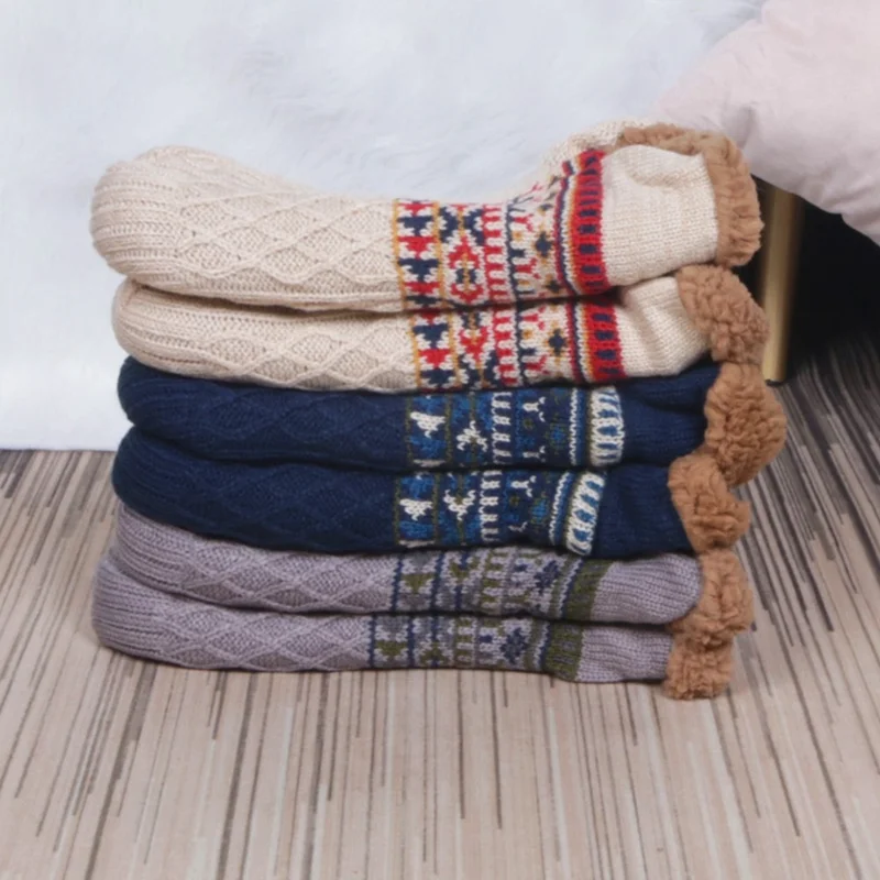 1 paio di calzini jacquard per l'autunno e l'inverno, calzini caldi antiscivolo per pavimenti e neve, calzini pantofola - Blu M