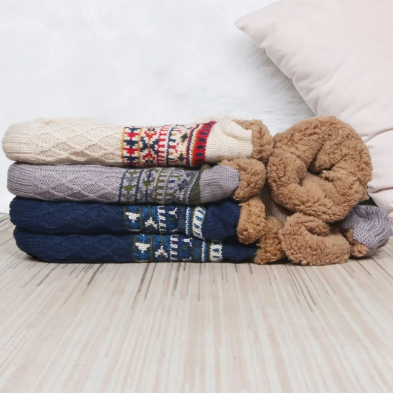 1 paio di calzini jacquard per l'autunno e l'inverno, calzini caldi antiscivolo per pavimenti e neve, calzini pantofola - Blu M