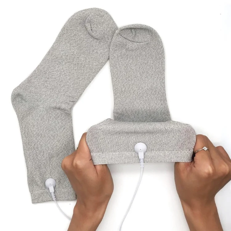 MH-Y094 1 Par de Meias Longas Condutoras de Fibra de Prata de Cor Sólida para Dispositivo de Fisioterapia DDS