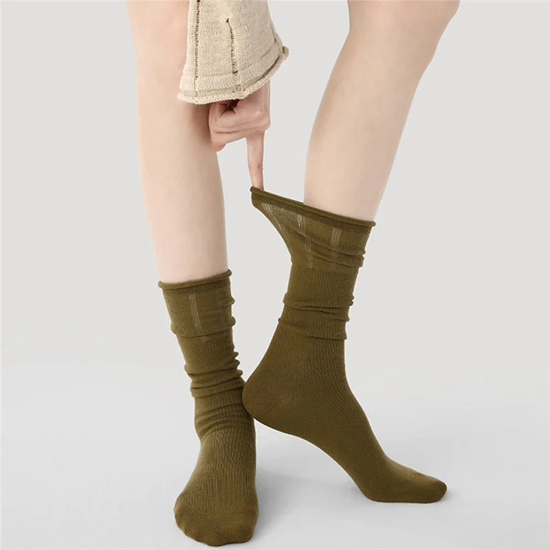 1 Pair For Women High Elasticity Seamless Mid Calf Socks One Size Breathable Moisture Wicking Cotton Socks - R9108