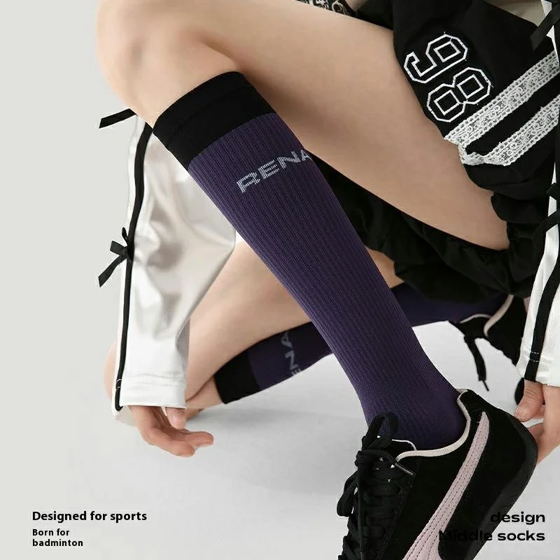 1 Pair Gradient Compression Women Athletic Socks for Running Hiking Cycling Breathable High Tube Socks - S0054