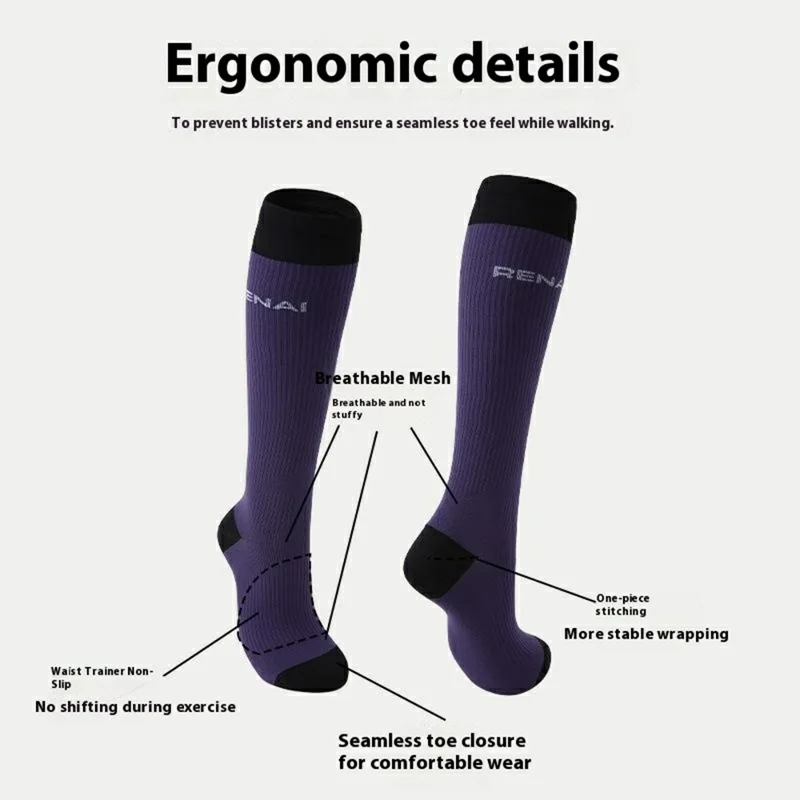 1 Pair Gradient Compression Women Athletic Socks for Running Hiking Cycling Breathable High Tube Socks - S0054