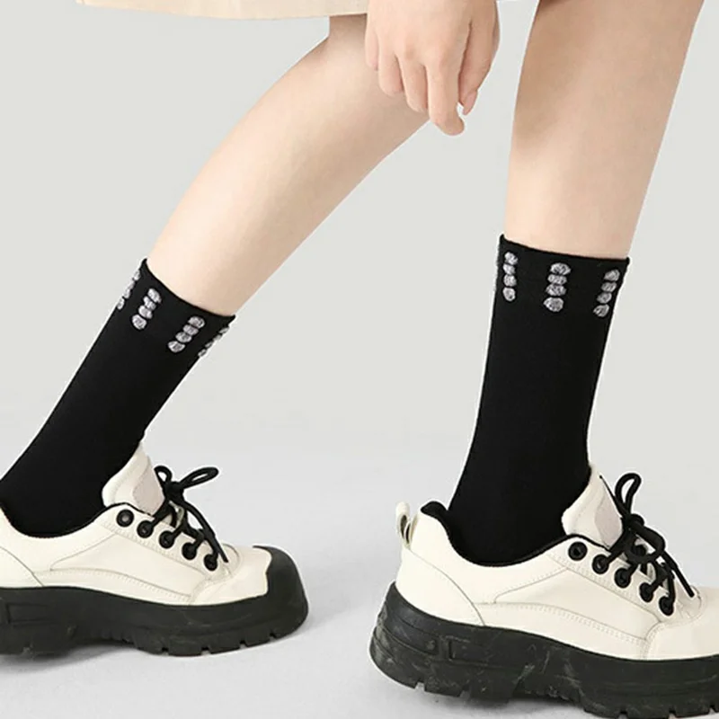 3 Pairs Floral Pattern Women Mid Calf Socks Set Seamless Stitching Breathable Cotton Socks, One Size