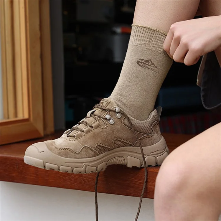 GOLOVEJOY XWZ12 Una Coppia di Calze Crew Traspiranti Contro l'Umidità in Cotone + Spandex per l'Autunno e l'Inverno - Cammello