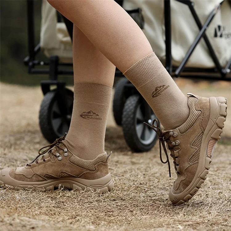GOLOVEJOY XWZ12 Una Coppia di Calze Crew Traspiranti Contro l'Umidità in Cotone + Spandex per l'Autunno e l'Inverno - Cammello