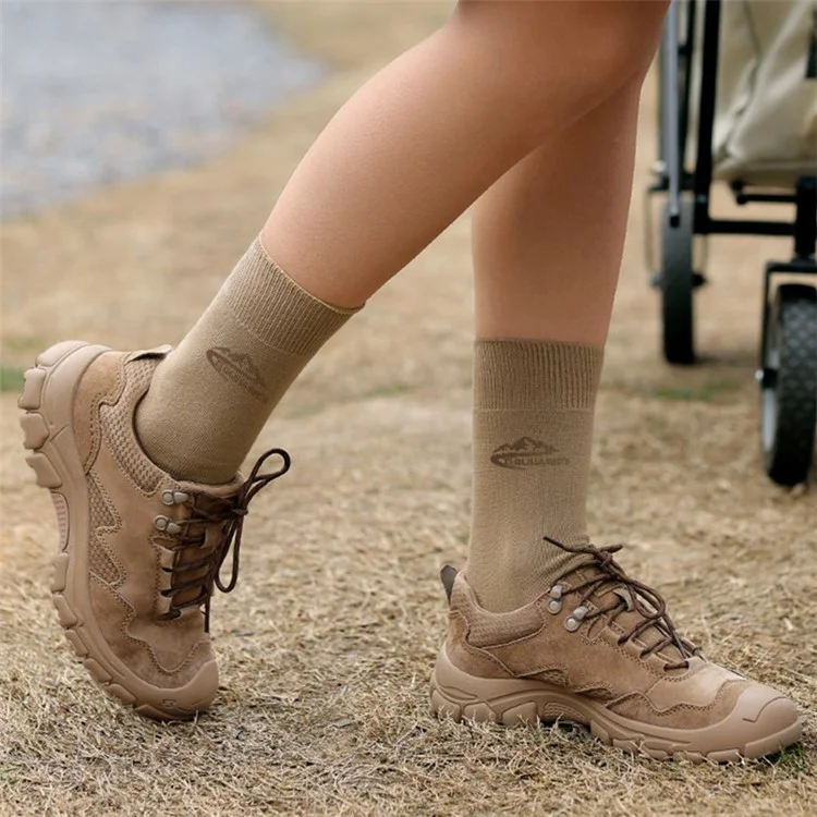 GOLOVEJOY XWZ12 Una Coppia di Calze Crew Traspiranti Contro l'Umidità in Cotone + Spandex per l'Autunno e l'Inverno - Cammello