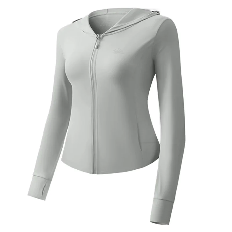 GOLOVEJOY FSY12 Ultra-Light Long Sleeve Active Shirts UV Protection Nylon Hoodie Jacket - Grey / L