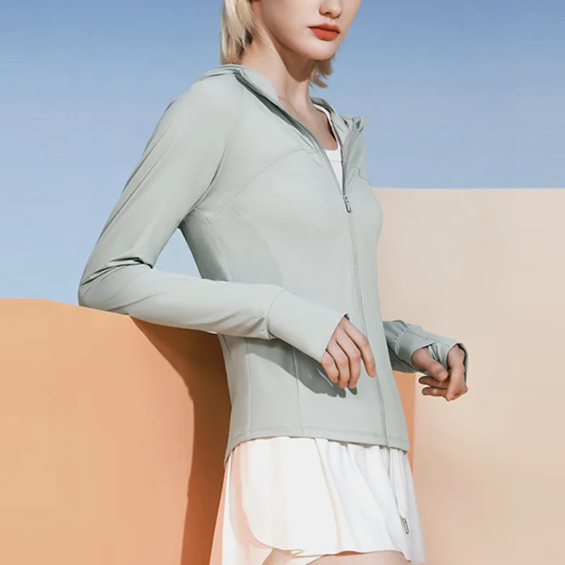 GOLOVEJOY FSY12 Ultra-Light Long Sleeve Active Shirts UV Protection Nylon Hoodie Jacket - Grey / L